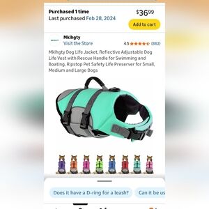 Reflective Adjustable Dog Life Jacket in Teal and Gray, Size M (1206)